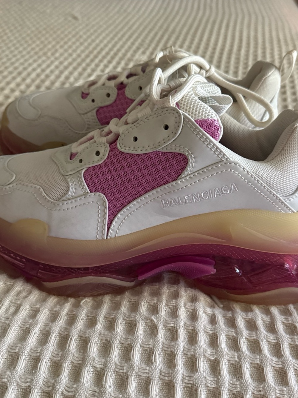 Balenciaga White and Pink Chunky Triple S-Style Sneaker
